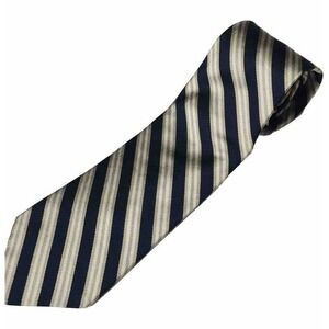 Ashford & Brooks of London 100% Silk Striped Repp Tie Mens Navy Khaki 59‎ Inch